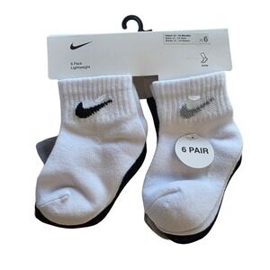 NIKE Infant Toddler 6 Pack Lightweight Ankle Socks SNAG White Gray 12-24 Months